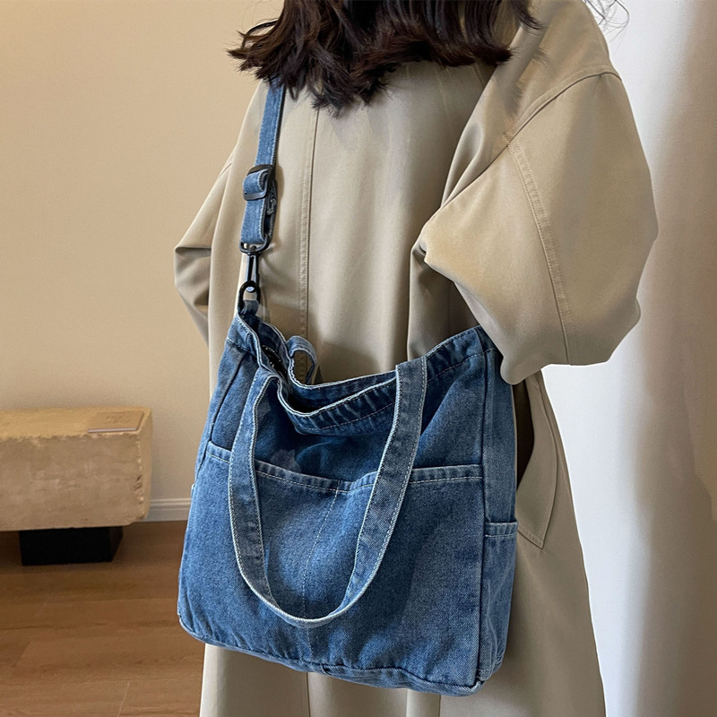 ins帆布包 日系韩版古着感女学生单肩包文艺范牛仔布布袋斜挎女包