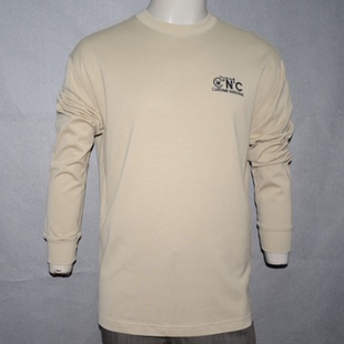 C男装秋冬圆领T恤 时尚多工艺LOGO印花长袖t恤 潮牌卡其打底面衫