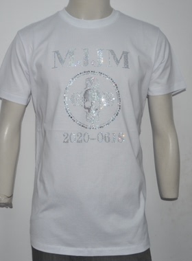 MJM男装圆领夏短袖T恤衫 时尚个性烫珠烫珠t恤 潮牌半袖白色上衣