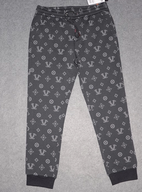 VJ男装秋冬厚卫裤 LOGO提花休闲九分裤 潮牌黑色弹力直筒裤子2190