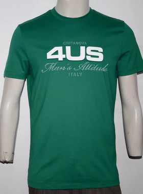 4S男装圆领夏短袖T恤衫 时尚印花烫钻t恤 潮牌品牌绿色半袖上衣