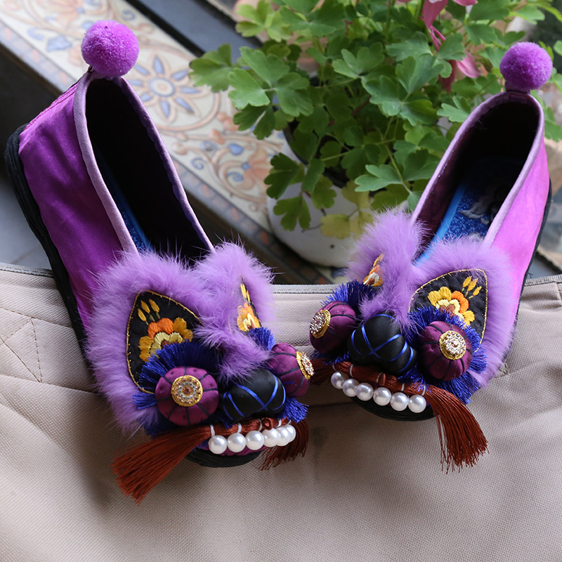 2025新款走绣坊原创直销成人虎头鞋手工绣花鞋国潮复古平底民俗