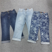 女士印花牛仔裤 小个子九分裤 夏季 宽松直筒裤 牛仔 卷边薄款 外贸大码