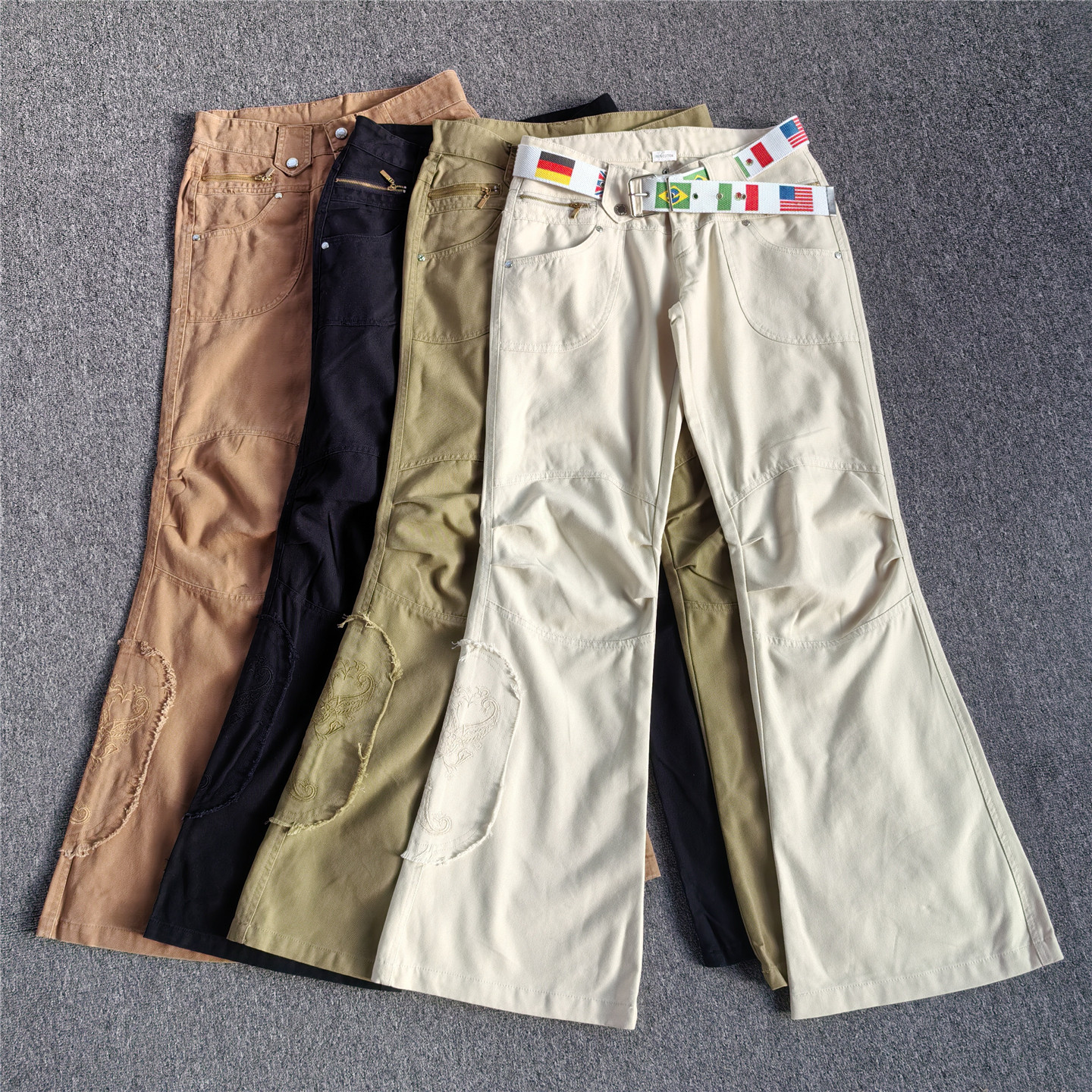 外贸春秋款女士复古百搭刺绣休闲长裤 辣妹低腰绣花喇叭裤棉 女 - 好平外贸特卖场出品