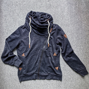 外贸春秋复古休闲弹力古早女外套上衣 高领抽绳针织卫衣外套