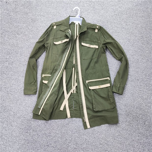 外套女 美国原单女装 工装 全包边复古多袋长袖 秋 洗水做旧宽松风衣