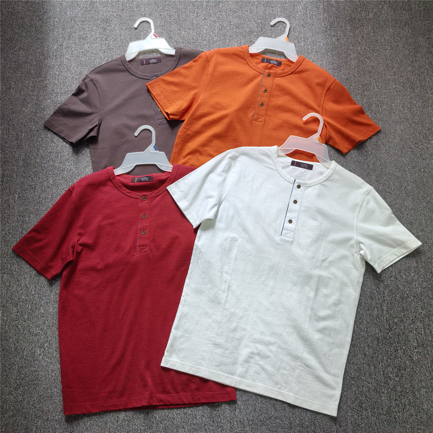外贸出口单 夏秋圆领排扣棉质男士短袖T恤 夏季休闲半袖男装上衣