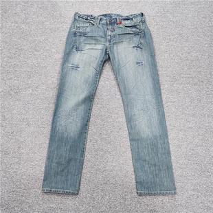子休闲裤 169美刀外贸男士 裤 低腰褶皱猫须水洗男士 潮 复古牛仔长裤
