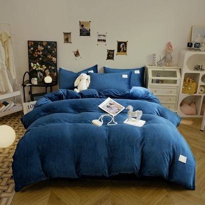 2025新款亲肤保暖双面绒牛奶绒简约四件套纯色加厚法莱绒床上用品