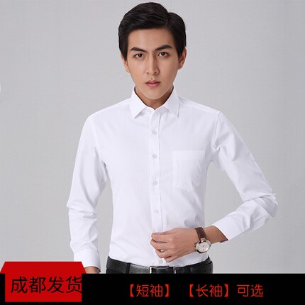 成都男士衬衫修身韩版春夏商务免烫纯色衬衣职业正装白衬衫男长袖