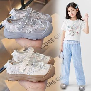 女童芭蕾风运动凉鞋夏季新款2025儿童单网休闲鞋韩版小女孩公主鞋