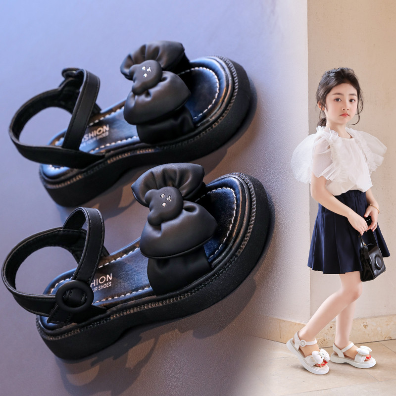 女童凉鞋夏款2025新款夏季儿童罗马鞋女大童爆款女孩公主黑色鞋子