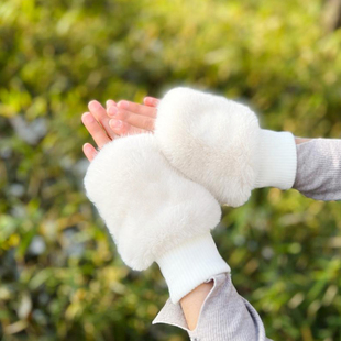 韩国高尔夫手套女双手儿童加厚冬季保暖半指白色黑色女士触屏式