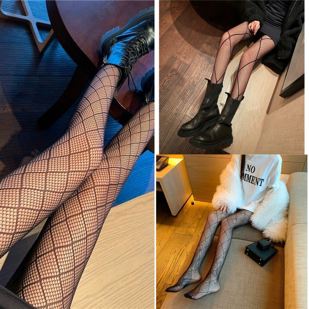 袋装菱格网袜黑丝袜连裤袜镂空时尚打底袜大中小格女士