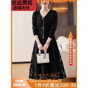 宽松裙子 妈妈连衣裙春装 洋气假两件针织衫 上衣2025新款 中年秋冬季
