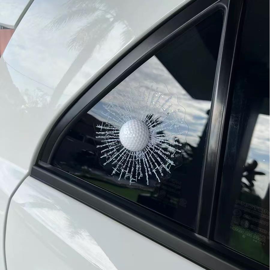 高尔夫球3D车贴恶搞真球碎玻璃裂纹立体贴纸汽车个性车窗装饰贴