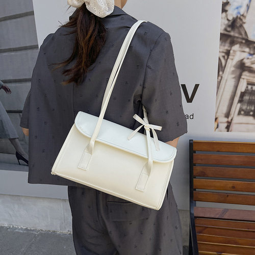 法式芭蕾风蝴蝶结绑带单肩法棍包