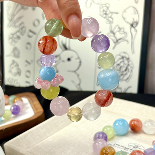 天然水晶多宝手串黄水晶手链紫水晶灰月光转运珠手饰礼小众轻奢款