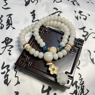 如您所愿原创设计白玉菩提双圈多圈手链手串莲蓬梅花女生白色情侣
