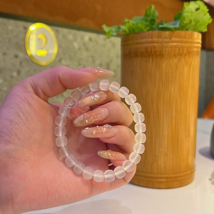 2026新款 饰品天然白冰玛瑙老型珠直切手串高冰高透玛瑙手串百搭款