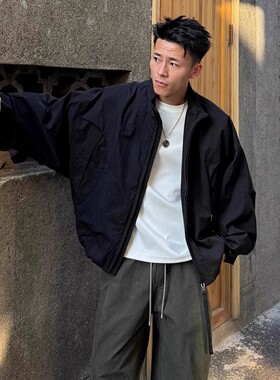 春季美式休闲蝙蝠袖夹克外套男潮牌高街阔型痞帅工装短款外套上衣