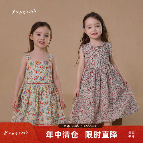 允儿妈女童采集碎花复古连衣裙