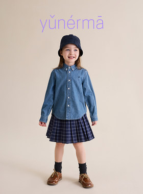 允儿妈女童学院风纯棉牛仔衬衫