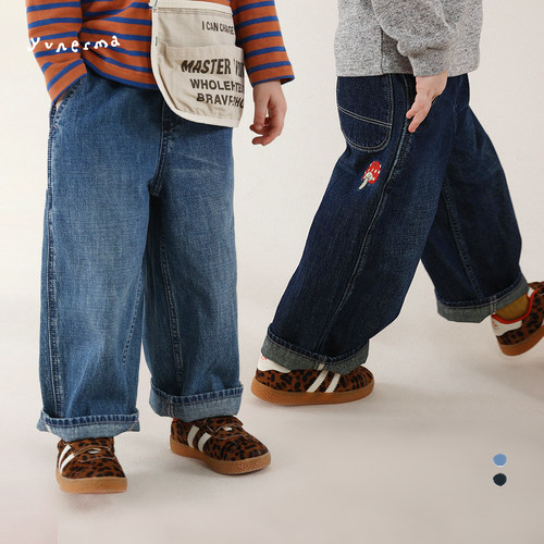 允儿妈女童秋季纯棉直筒牛仔裤