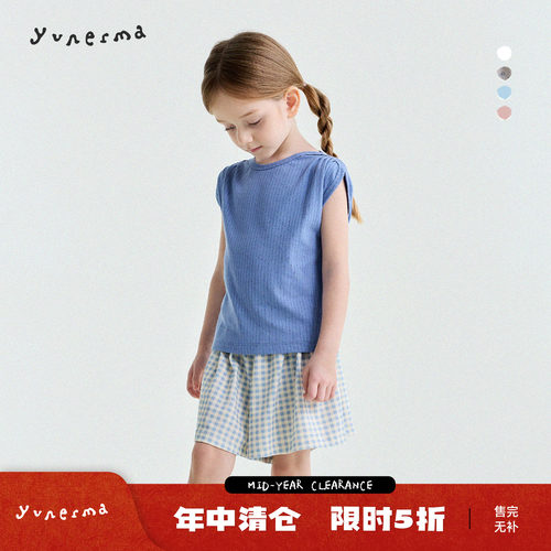 允儿妈女童格子上衣短裤家居套装