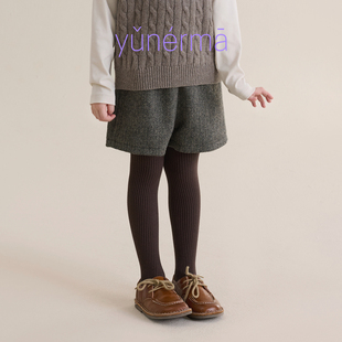 允儿妈女童法式新款绵羊毛混纺毛呢短裤儿童时尚休闲裤加厚直筒裤