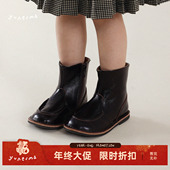 允儿妈女童秋冬小众复古中筒靴儿童冬季 子女孩皮鞋 时尚 皮靴宝宝鞋