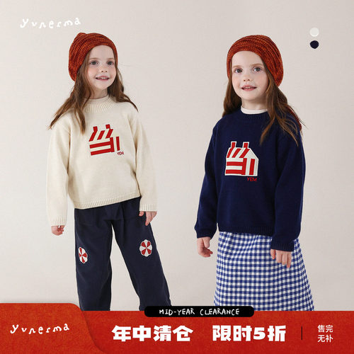 允儿妈女童韩系小众刺绣圆领毛衣