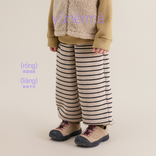 允儿妈女童冬季新款百搭加绒条纹休闲裤儿童加厚运动裤束口卫裤潮