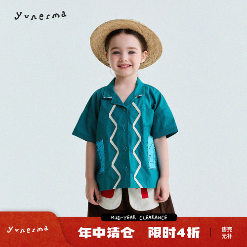 允儿妈女童夏季小众拼色短袖衬衫
