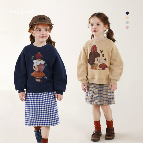 允儿妈女童秋季卡通圆领套头卫衣