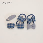 女童复古百搭双色格纹布艺发夹宝宝蝴蝶结发圈儿童头绳刘海夹发饰