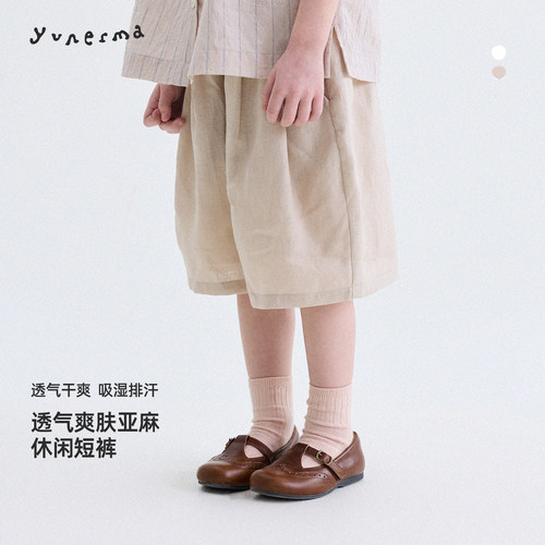 允儿妈女童夏季纯亚麻五分短裤