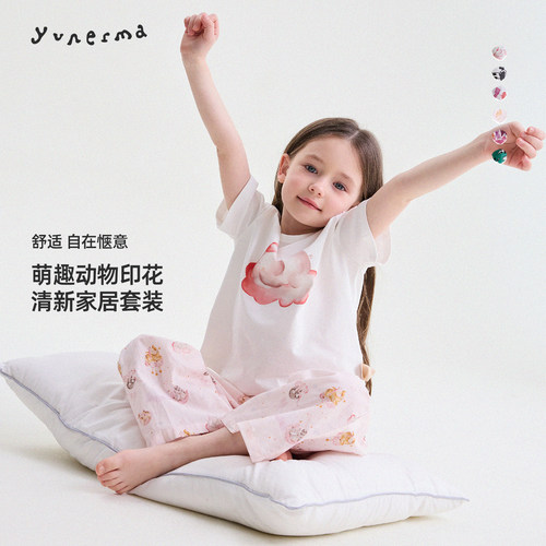 允儿妈女童夏季短袖T恤睡裤套装