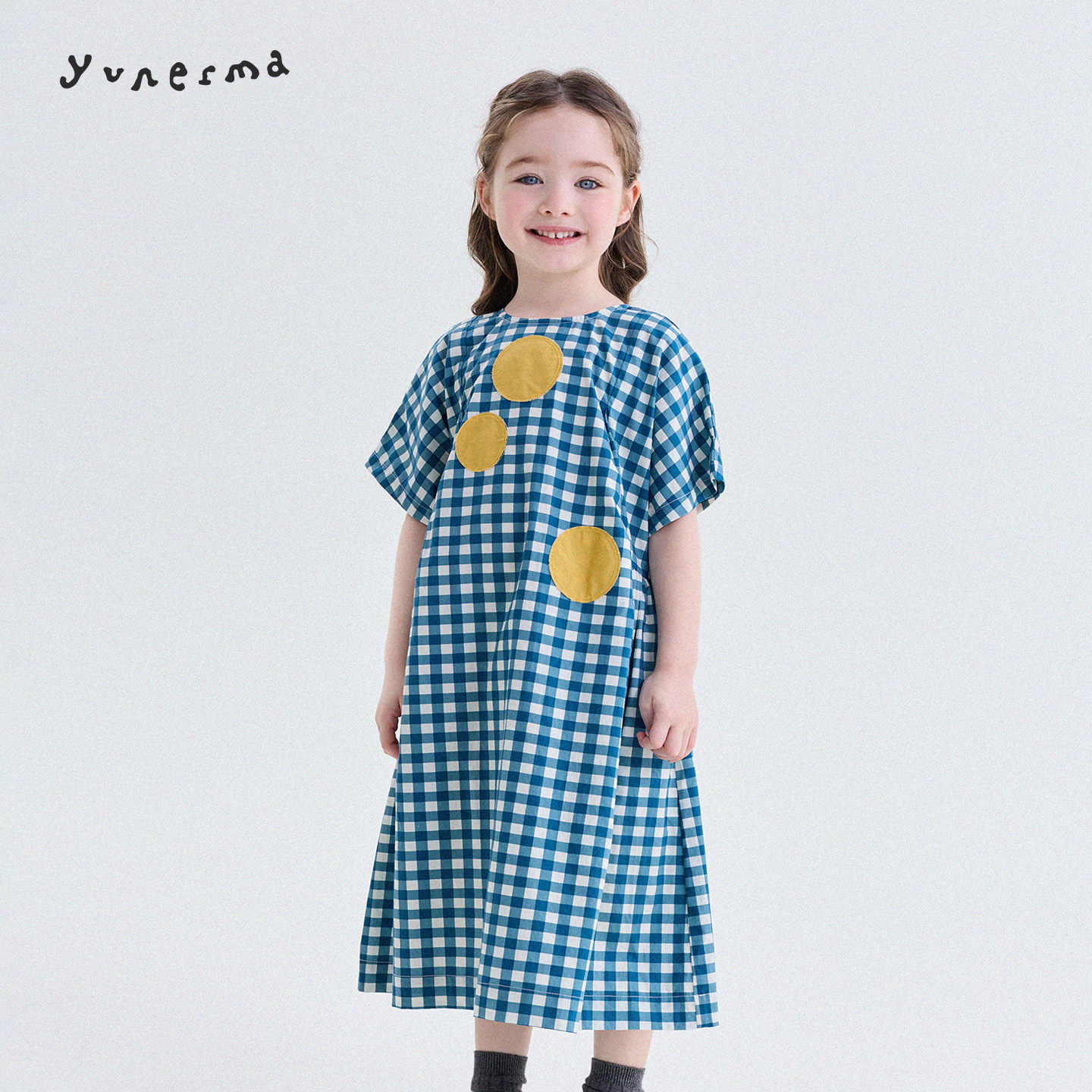 允儿妈女童夏季韩系贴布格子连衣裙儿童新款纯棉公主裙宝宝裙子潮