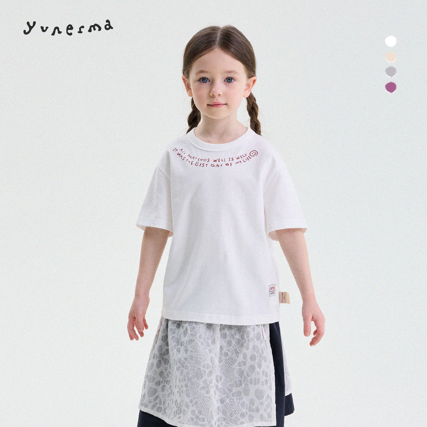 允儿妈女童夏季韩系纯棉字母纯色短袖亲子装宝宝新款上衣透气T恤