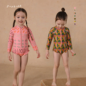 连体泳装 允儿妈女童UPF50 洋气长袖 宝宝夏季 防晒速干泳衣泳帽套装