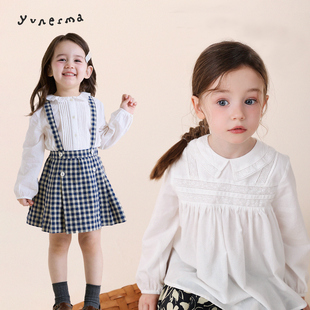 花边衬衫 宝宝春季 允儿妈女童2026新款 蕾丝拼接娃娃衫 儿童上衣 法式