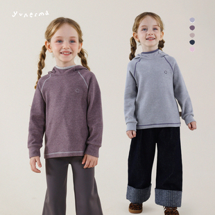 宝宝纯色T恤女孩上衣长袖 打底衫 潮 百搭连帽插肩袖 允儿妈女童冬季