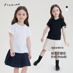 新款 短袖 镂空Polo针织衫 女宝时尚 儿童纯棉衬衫 允儿妈女童2026春季