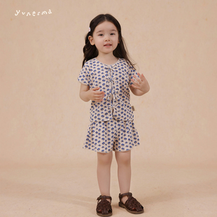 T恤儿童裤 宝宝幼儿园小众复古碎花短袖 允儿妈女童时尚 套装 子 短裤