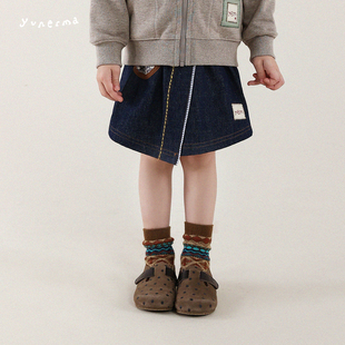 允儿妈女童春季新款日系复古拼接牛仔半身裙宝宝春秋半裙儿童裙子