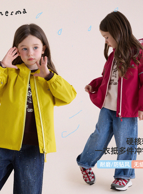 允儿妈女童春季户外连帽冲锋衣儿童宝宝新款春秋洋气时尚外套潮