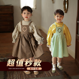 衬衫 女童小众韩系显白娃娃衫 背带裙套装 允儿妈宝宝春季 连衣裙潮