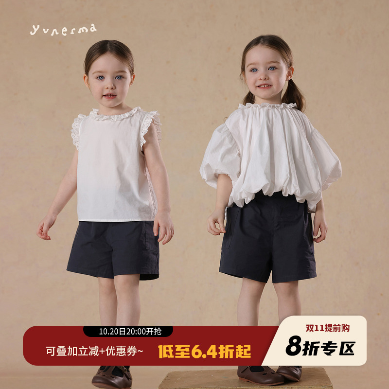 允儿妈女童百搭花边泡泡袖娃娃衫