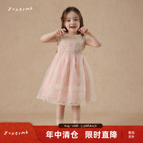 允儿妈女童蕾丝罩裙飞袖连衣裙